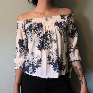 Flora print off the shoulder blouse